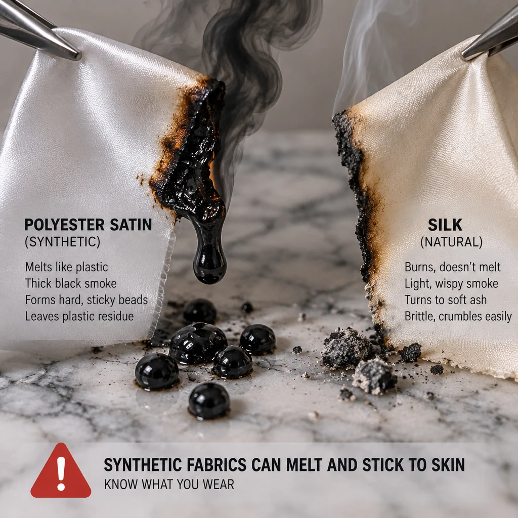 Illustration of polyester melting and leaving a hard bead